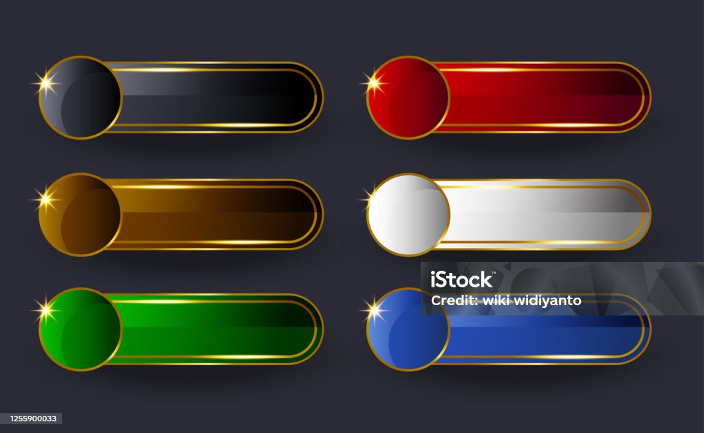 Glossy Golden Of Set Rounded Web Wide Buttons Vector Modern Material ...