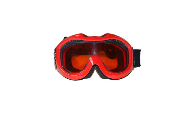 istock Red ski goggles to protect the face from the wind on a white background 1255901181