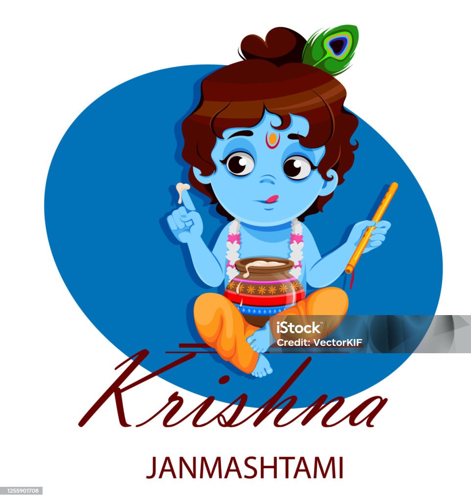 Happy Krishna Janmashtami Little Lord Krishna Stock Illustration ...