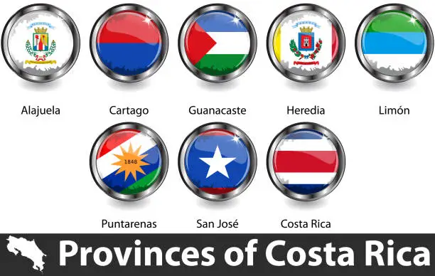 Vector illustration of Costa Rica in glossy badges