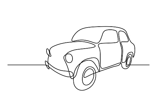 Retro car in continuous line art drawing style. Vintage automobile minimalist black linear sketch isolated on white background. Vector illustration