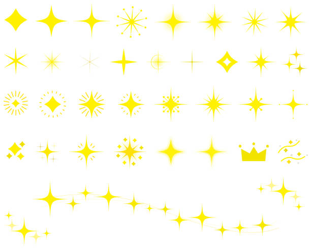 блеск значок установить светлую звезду желтый - светящийся иллюстрации stock illustrations