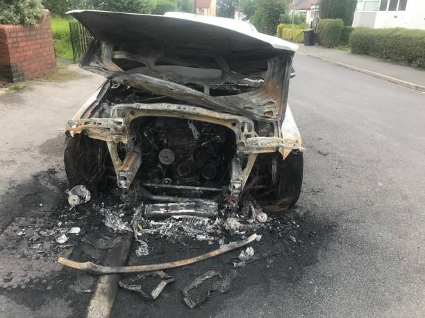istock Car erupted into a fireball after electrical fault in engine 1255905673
