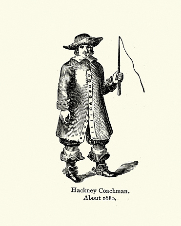 Vintage illustration of a Costume of a 17th Century Hackney Coachman