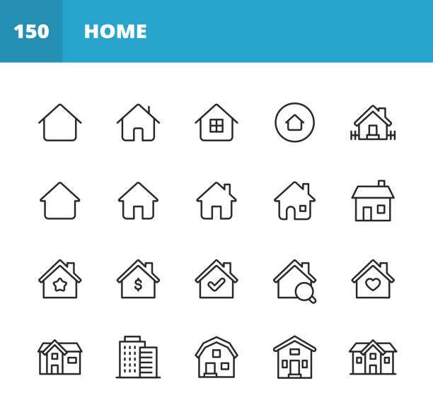stockillustraties, clipart, cartoons en iconen met home line-pictogrammen. bewerkbare lijn. pixel perfect. voor mobiel en web. bevat iconen zoals home, house, real estate, family, real estate agent, investment, residential building, city, apartment. - huiselijk leven