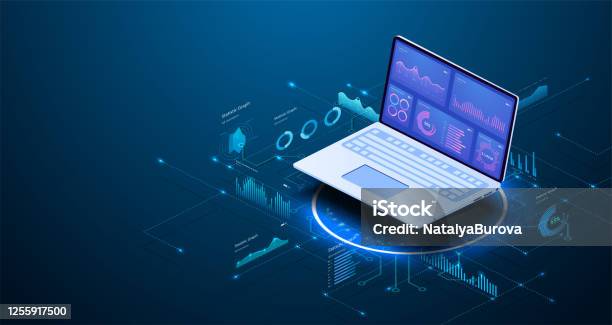 Modern Flat Design Isometric Concept Of Data Analysis For Website And Mobile Website Data Analytics For Company Marketing Solutions Or Financial Performance Budget Accounting Or Statistics Concept Stock Illustration - Download Image Now