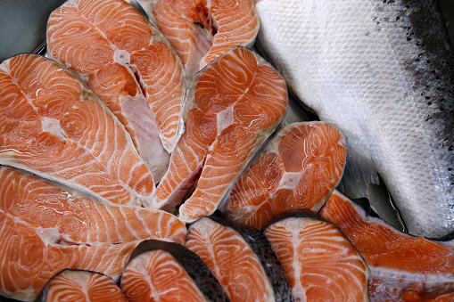 Raw salmon portions