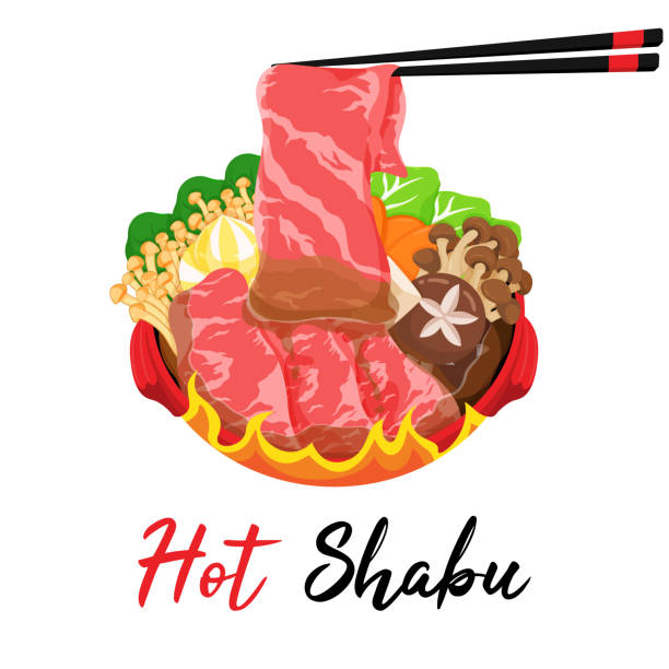 шабу шабу (сукияки) в векторе логотипа огня. - shabu stock illustrations
