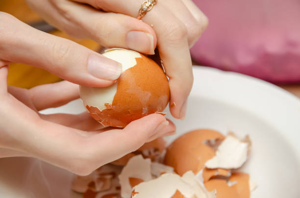 Girl's hands clean the egg close up Girl's hands clean the egg close up human egg stock pictures, royalty-free photos & images