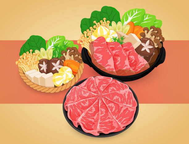 шабу шабу (горячий горшок) иллюстрация на фоне вектора. - backgrounds beef close up cooked stock illustrations