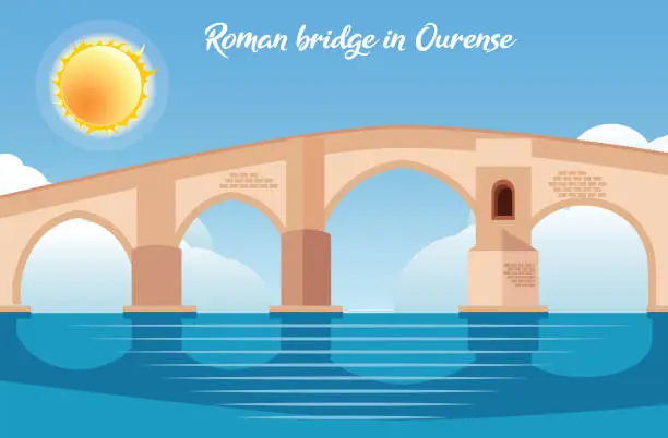 Vector illustration of Roman bridge in Ourense