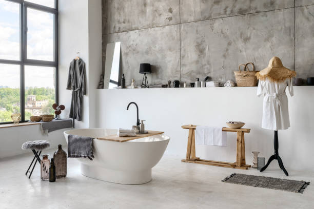 istock Modern house with contemporary interior design and white bathroom 1255926191