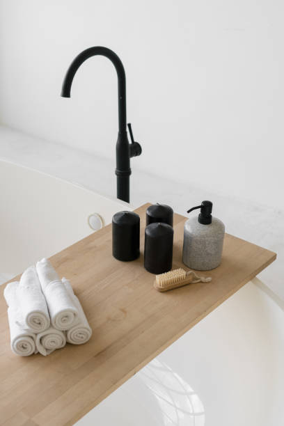 istock Modern bathroom at contemporary house with decor on bath 1255926218