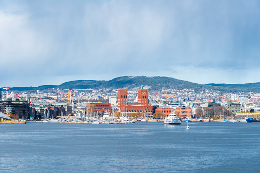 Oslo Norway - Entrance to the harbour after the Oslofjord with view to the city hall