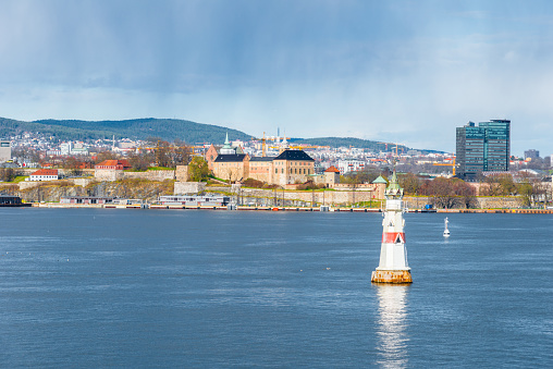 Oslo Norway - Entrance to the harbour after the Oslofjord with view to the akershus fortress