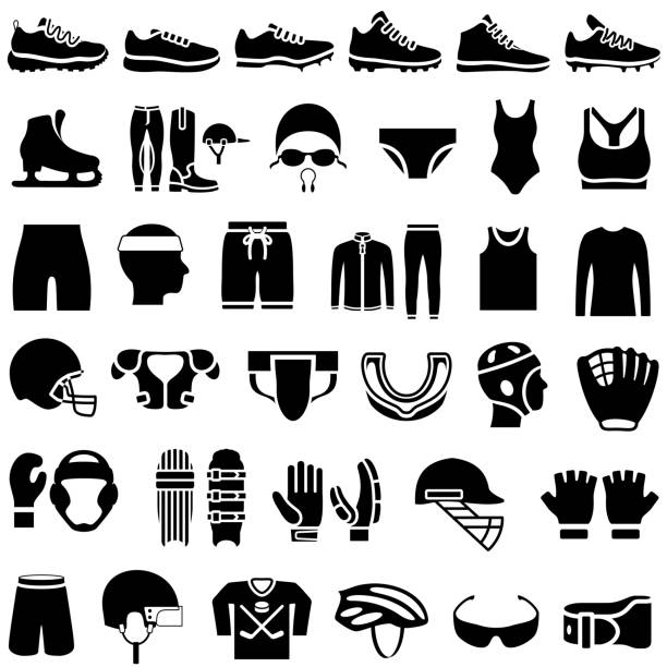 illustrazioni stock, clip art, cartoni animati e icone di tendenza di set icone abbigliamento sportivo - swimming trunks immagine