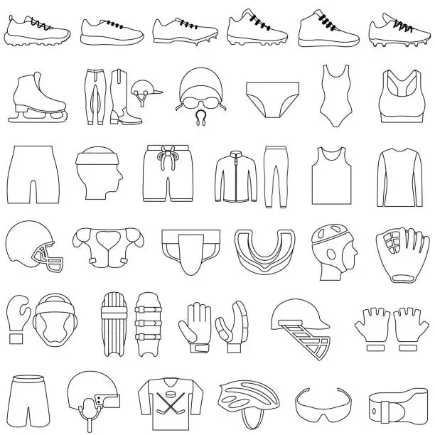 Vector illustration of Sports Clothing Icons Set Editable Outlines