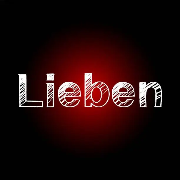 Vector illustration of Lieben brush paint hand drawn lettering on black background. Love in german language design templates for greeting cards, overlays, posters