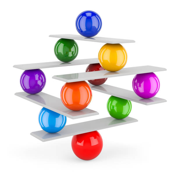 istock Balance concept from seesaw and colored spheres, 3D rendering isolated on white background 1255931519