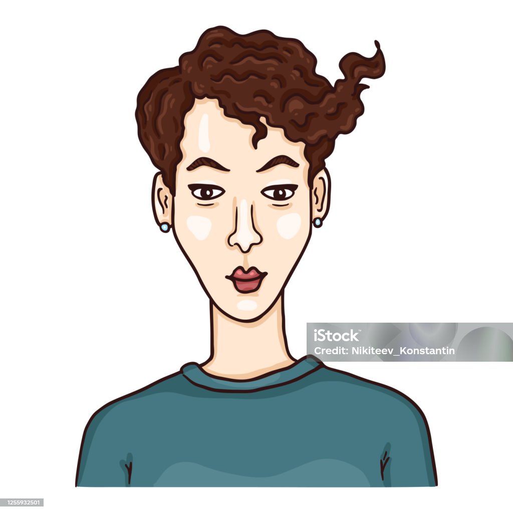 Vector Cartoon Character Young Woman With Short Hair Stock Illustration -  Download Image Now - iStock
