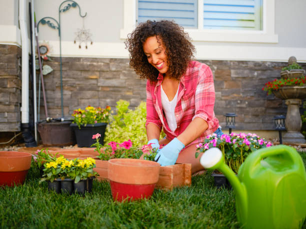 istock Young Woman in a Backyard Garden 1255936067