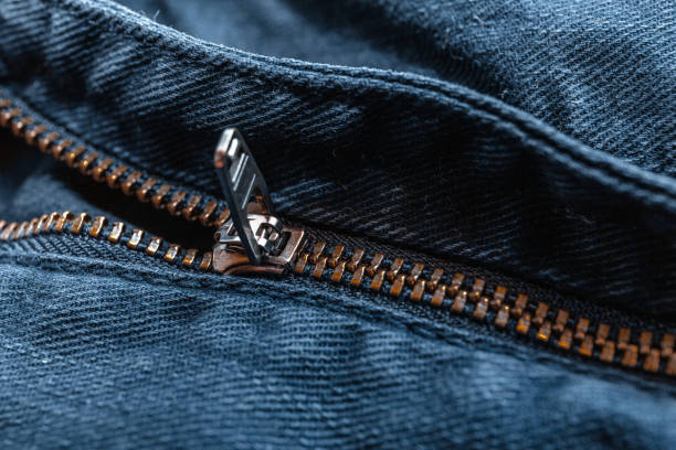 istock Close up of blue jeans zipper 1255936140