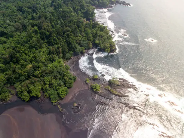 The unique coast and jungle of Equatorial Guinea in Central Africa with an aerial view