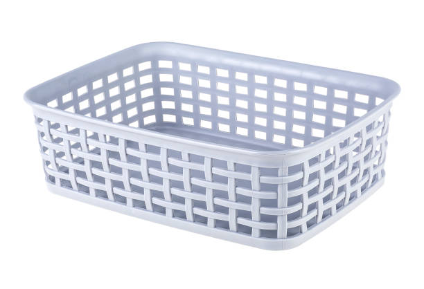 istock Grey plastic organizing basket isolated on a white background 1255943318