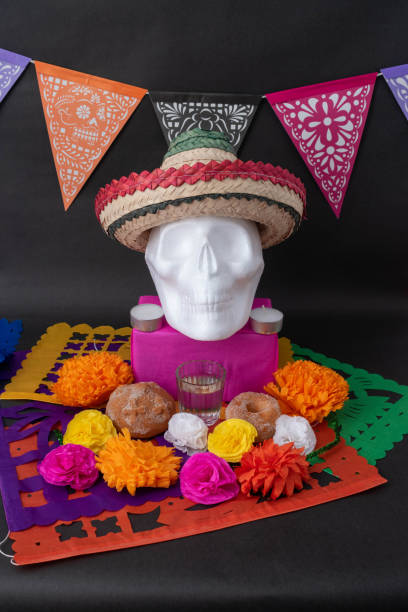 istock Mexican Day of the dead altar on black background 1255947686