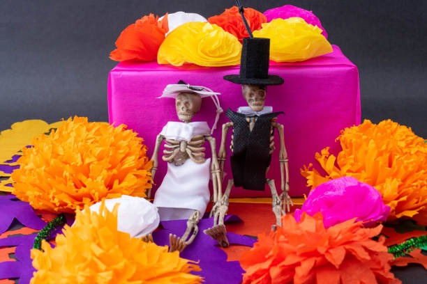 신부와 신랑 해골 - day of the dead mexico bride human skeleton 뉴스 사진 이미지