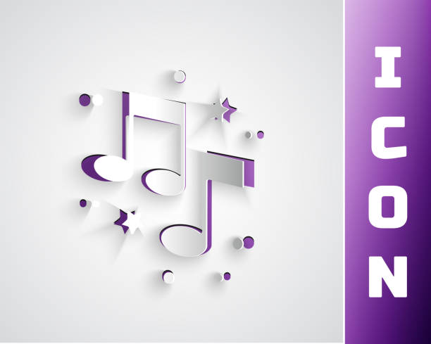 istock Paper cut Music note, tone icon isolated on grey background. Paper art style. Vector 1255950424