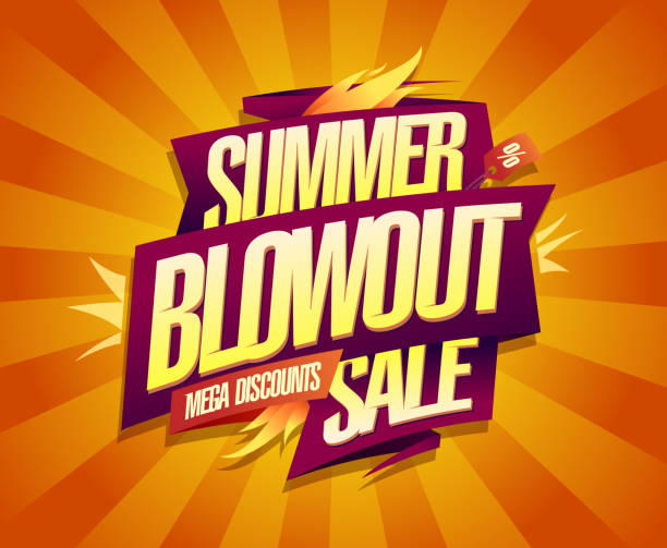 ilustrações de stock, clip art, desenhos animados e ícones de summer blowout sale, mega discounts - vector advertising banner - pan