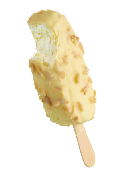 istock White chocolate ice cream bar with almonds on a stick; isolated on white 1255954881