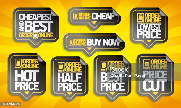 Order Online Price Tags Stickers Set Cheapest And Best Buy Now Price Cut  And Lowest Price Stock Illustration - Download Image Now - iStock