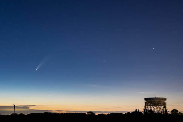 Jodrell Bank Radio Telescope and Comet C/2020 F3 (NEOWISE) stock photo