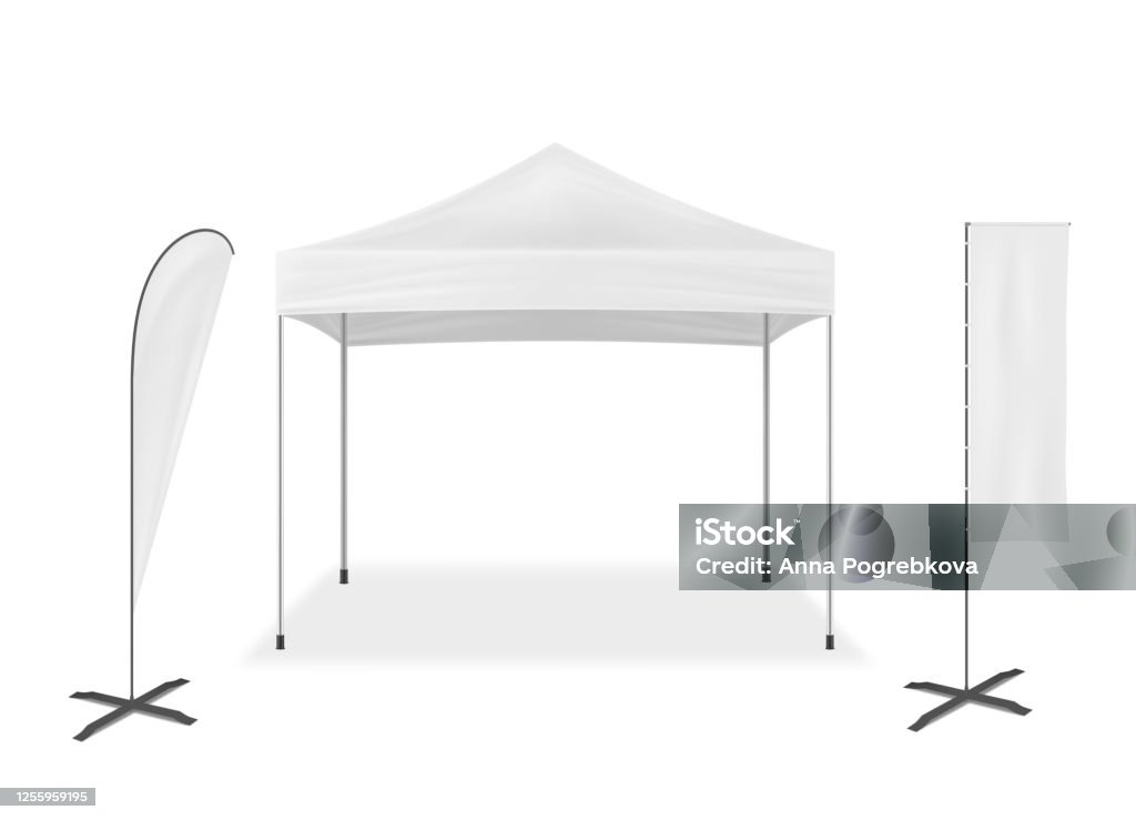 Negen Merchandising Bevestiging Popup Mobile Tent With Event Flags Vector Mockup Exhibition Mockup Set  Blank White Template For Business Branding Design Stock Illustration -  Download Image Now - iStock