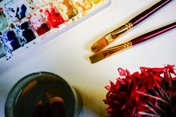 istock Watercolour palette with brushes, India 1255962342