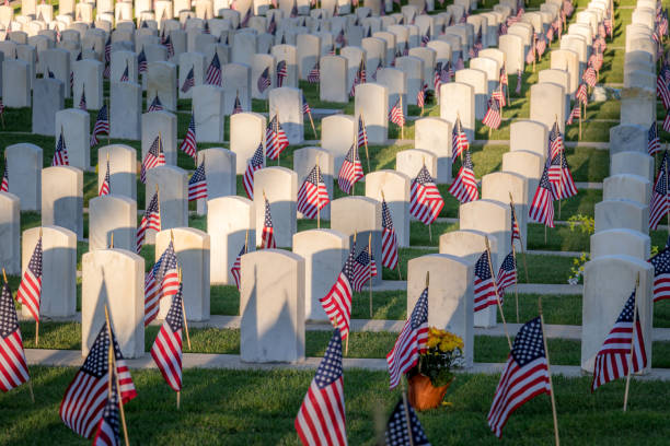 istock Military Headstones Decorated with Flags for Memorial Day 1255962480