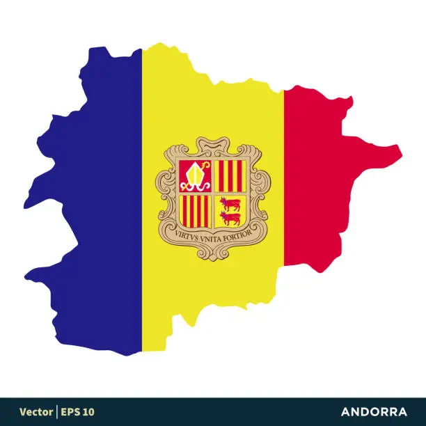 Vector illustration of Andorra - Europe Countries Map and Flag Vector Icon Template Illustration Design. Vector EPS 10.