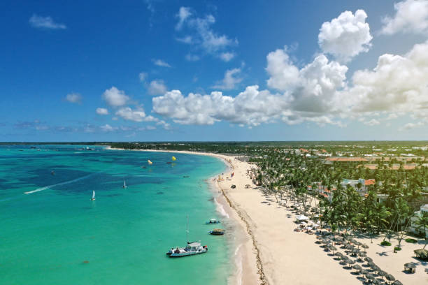 istock Dominican Republic coastline with resorts, bird view 1255965745