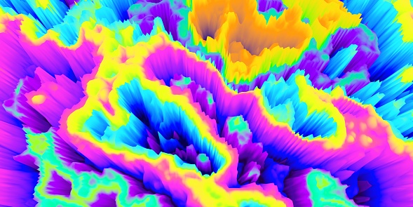 Color explosion. Paint splash wallpaper. Multicolor glow. Fluorescent. Space. Galaxy. Neon. Fractal. 3d illustration. Imagination. Fantasy.