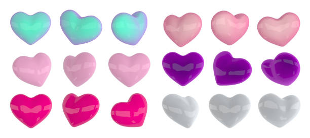 istock 3d hearts isolated on white. Glass or plastic hearts set. Valentines day design. 3d illustration. Love symbol. 1255968229