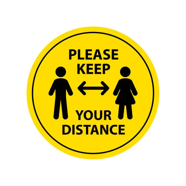 Vector illustration of Keep Safe Distance - Social distancing. Text Caution. Coronavirus Vector illustration