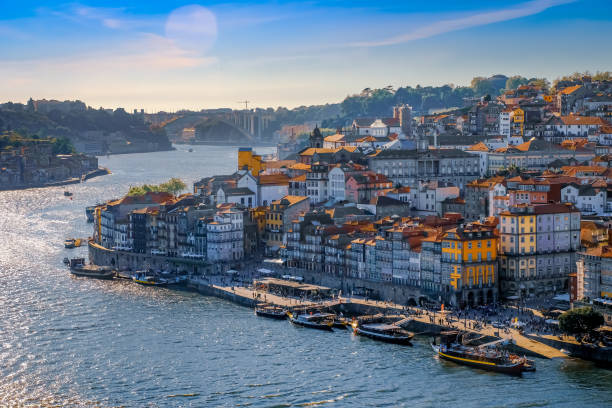view of porto, portugal, from river douro in springtime - porto portugal bridge international landmark imagens e fotografias de stock