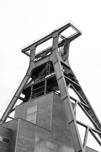 Historical metal rooftop of German coal mining building. Royalty free stock photo.