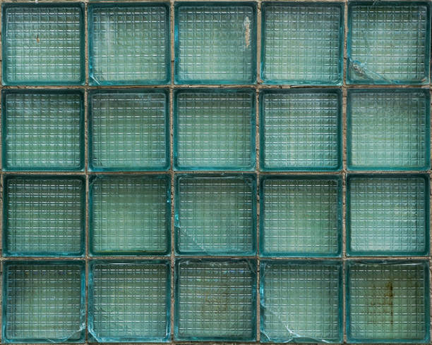 istock Full frame image of the dirty vintage glass bricks (glass blocks) 1255982893