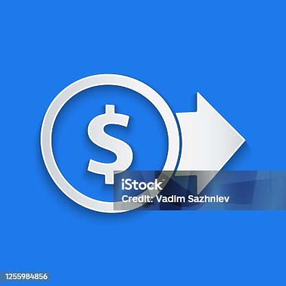 istock Paper cut Coin money with dollar symbol icon isolated on blue background. Banking currency sign. Cash symbol. Paper art style. Vector Illustration 1255984856