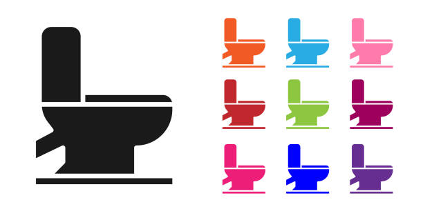 Black Toilet bowl icon isolated on white background. Set icons colorful. Vector Illustration Black Toilet bowl icon isolated on white background. Set icons colorful. Vector Illustration bathroom clipart stock illustrations