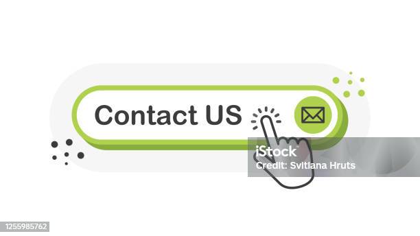 Contact Us Green 3d Button With Hand Pointer Clicking White Background Vector Stock Illustration - Download Image Now