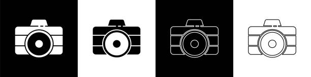 ustaw ikonę aparatu fotograficznego izolowane na czarno-białym tle. ikona foto kamery. ilustracja wektorowa - fotografika obrazy stock illustrations
